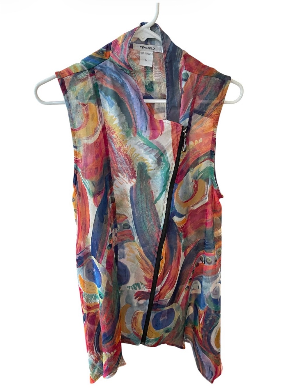 Feratelli - Multicolor Abstract Print Sleeveless Zip-Front Top